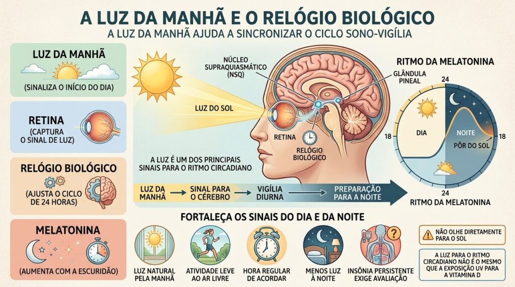 Retina e cérebro usam a luz matinal para organizar vigília e sono.