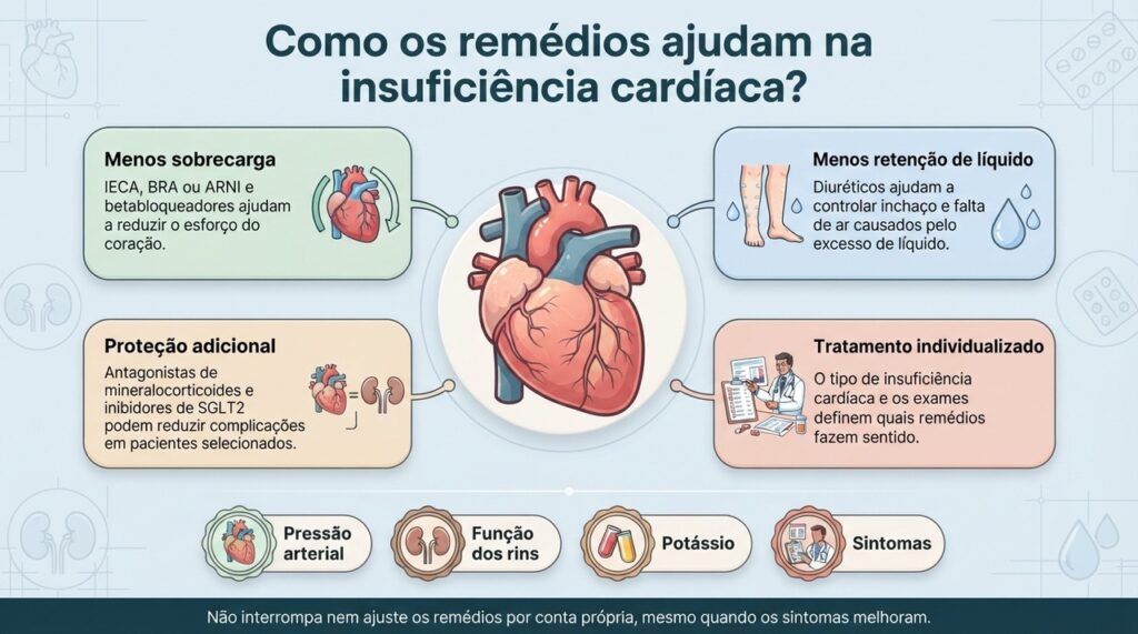 O tratamento da insuficiência cardíaca é ajustado conforme o tipo da doença, os sintomas e a resposta de cada paciente.