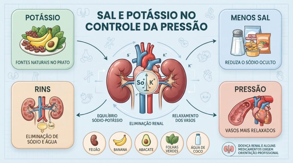 Doença renal e certos medicamentos exigem cuidado antes de aumentar o potássio.