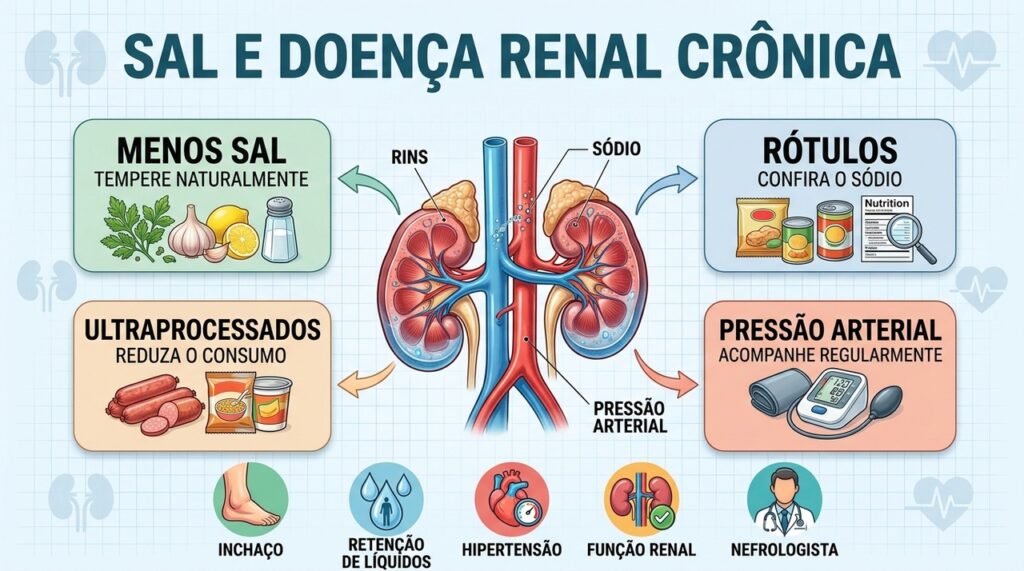 Menos sódio, escolhas conscientes e monitoramento ajudam a controlar pressão e saúde renal.