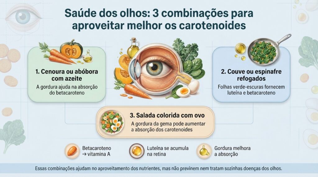 A presença de gordura na refeição pode facilitar a absorção de betacaroteno e luteína presentes nos vegetais.