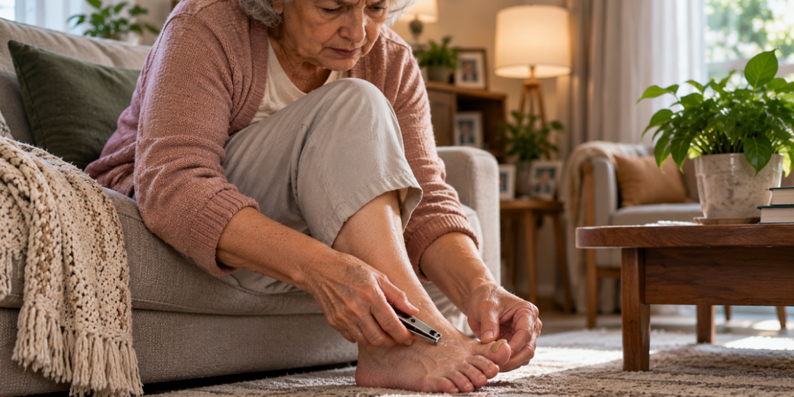 Unhas dos pés grossas e difíceis de cortar exigem cuidados para evitar ferimentos, especialmente em pessoas idosas.