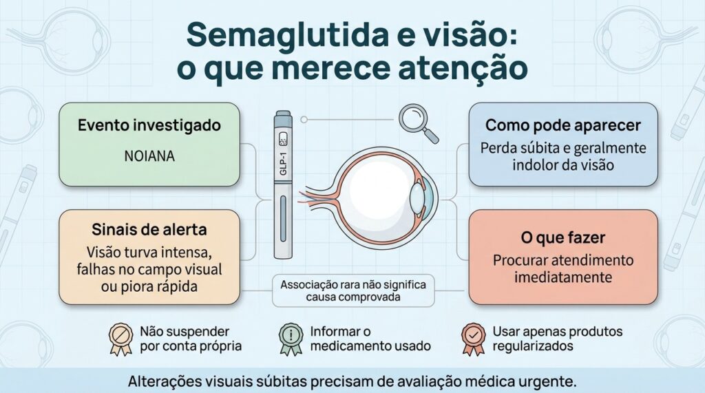 A NOIANA é rara, mas perda súbita ou piora rápida da visão durante o tratamento precisa de avaliação urgente.