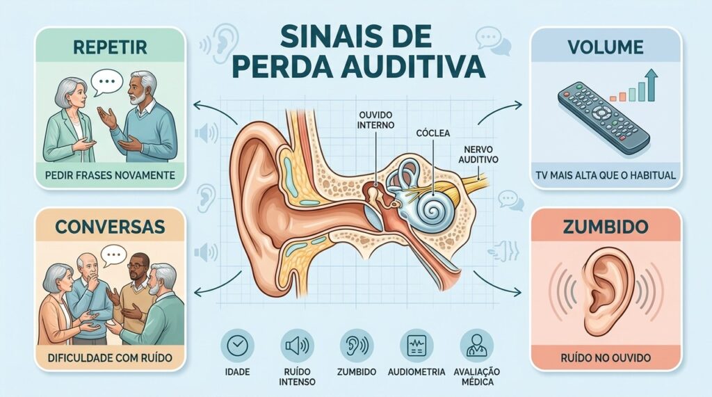 Zumbido, conversas difíceis e volume elevado estão entre os sinais que merecem avaliação.