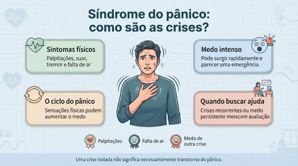 O transtorno do pânico envolve crises recorrentes e preocupação persistente com a possibilidade de novos episódios.