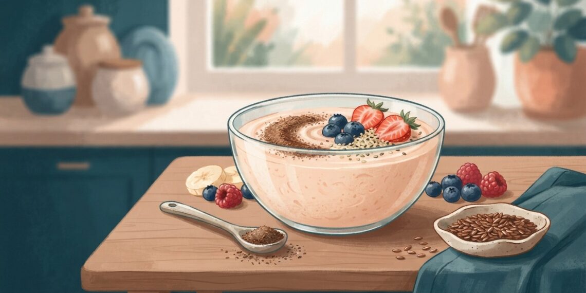Iogurte natural e linhaça em vitamina: o que faz pelo intestino e por que incluir no café da manhã