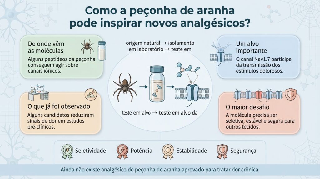 A pesquisa tenta transformar peptídeos da peçonha em moléculas mais seletivas, estáveis e seguras para atuar nas vias da dor.