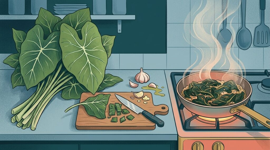 Como existem plantas parecidas, a taioba deve vir de origem confiável e ser corretamente identificada antes do preparo.