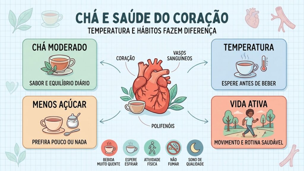 Temperatura agradável, pouco açúcar, atividade física e cuidados diários ajudam a compor uma rotina cardiovascular saudável.