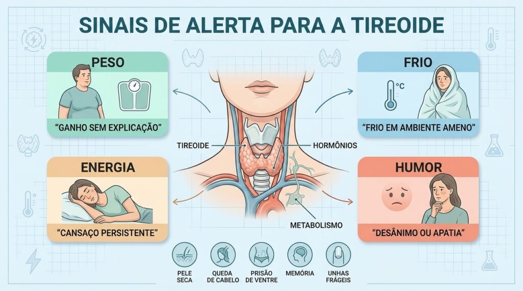Ganho de peso, frio, fadiga e alterações de humor são sinais que merecem avaliação.