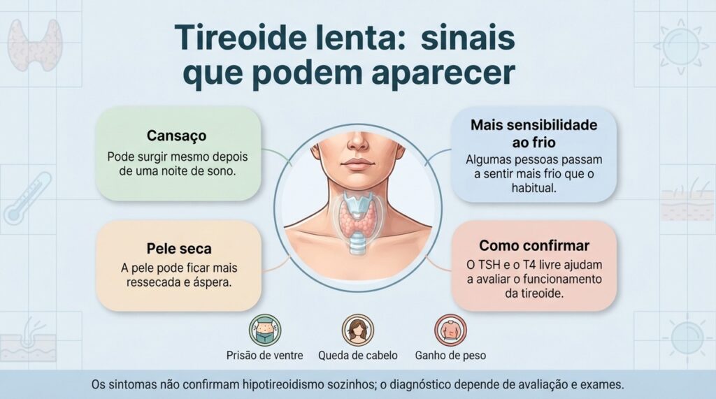 O hipotireoidismo pode causar sintomas graduais, mas exames de sangue são necessários para confirmar a alteração.