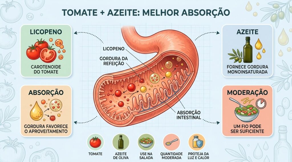 Gorduras do azeite ajudam o intestino a absorver melhor o licopeno do tomate.