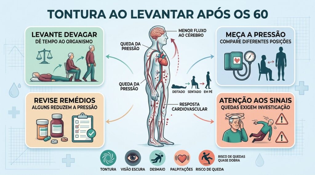 Mudanças de pressão, medicamentos e sinais de alerta ajudam a avaliar o risco de quedas.