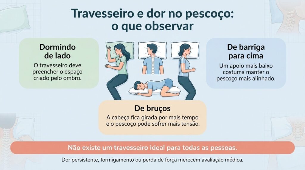 O melhor apoio é aquele que mantém cabeça, pescoço e tronco confortavelmente alinhados durante o sono.