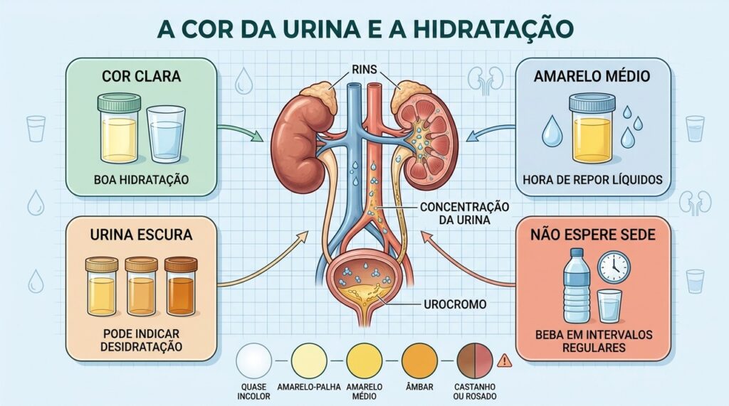Tons da urina ajudam a identificar hidratação adequada e possíveis sinais de alerta.