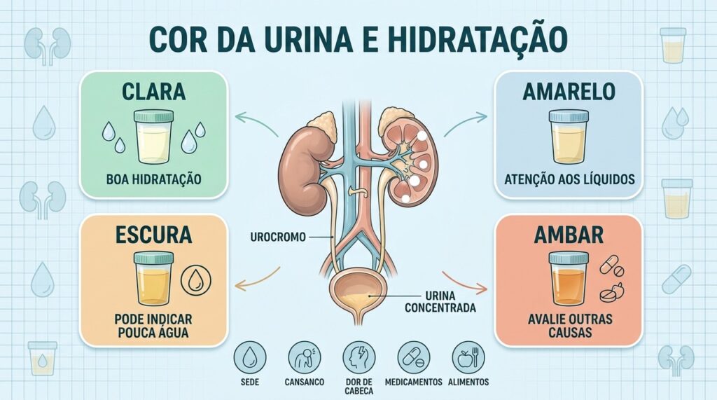 Tonalidade, sede e fatores externos ajudam a interpretar sinais de hidratação ao longo do dia.