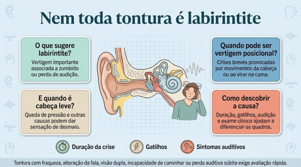 Diferenciar a origem da tontura é essencial para evitar tratar como labirintite quadros que exigem outra abordagem.