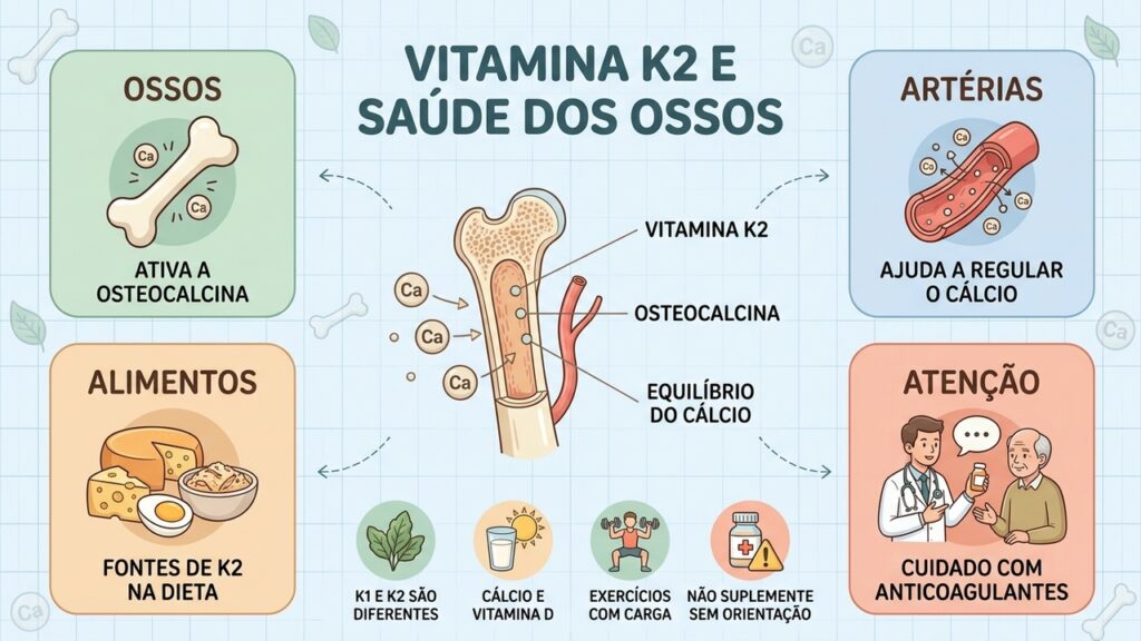 Vitamina K2, alimentos, cálcio e exercícios: entenda os cuidados para preservar a saúde dos ossos.