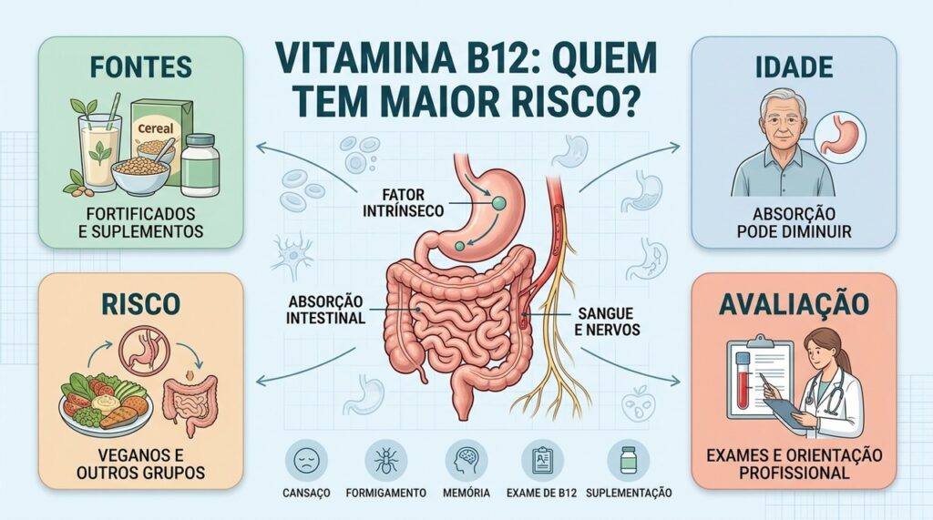 Fontes fortificadas, absorção, fatores de risco, sintomas e exames orientam a prevenção da deficiência.