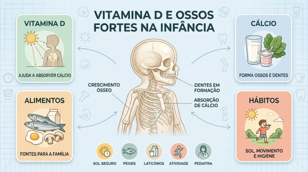 Alimentação, exposição solar segura, movimento e acompanhamento ajudam a proteger ossos e dentes.