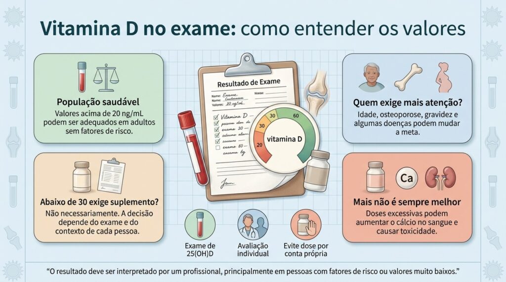 A necessidade de suplementar vitamina D depende do resultado do exame e do perfil de cada pessoa.