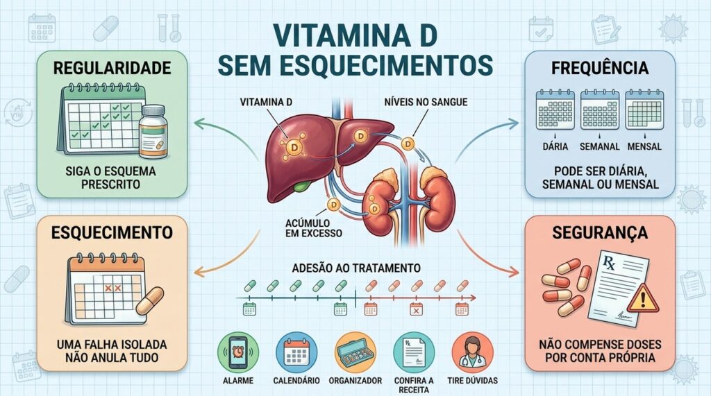 Regularidade, frequência, lembretes e segurança ajudam a manter corretamente a suplementação.