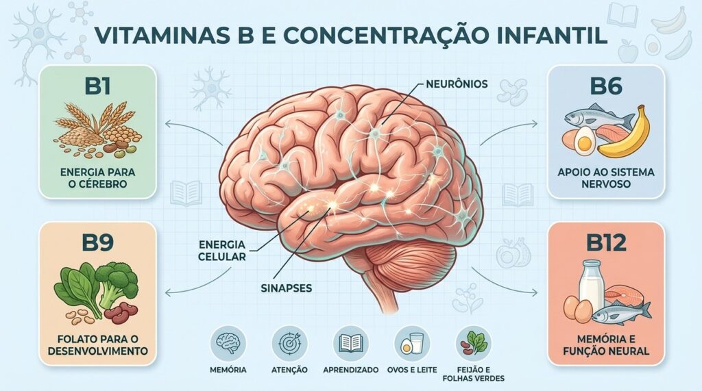 B1, B6, B9 e B12 participam de processos essenciais ao sistema nervoso infantil.