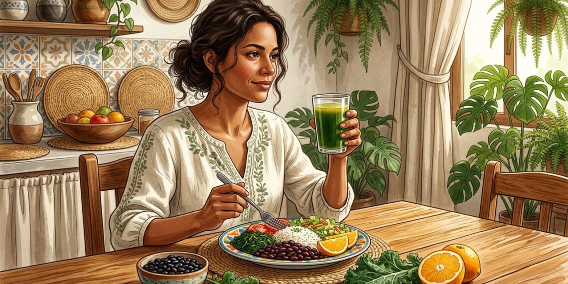 Tomar suco de couve com laranja junto do almoço pode ter uma vantagem