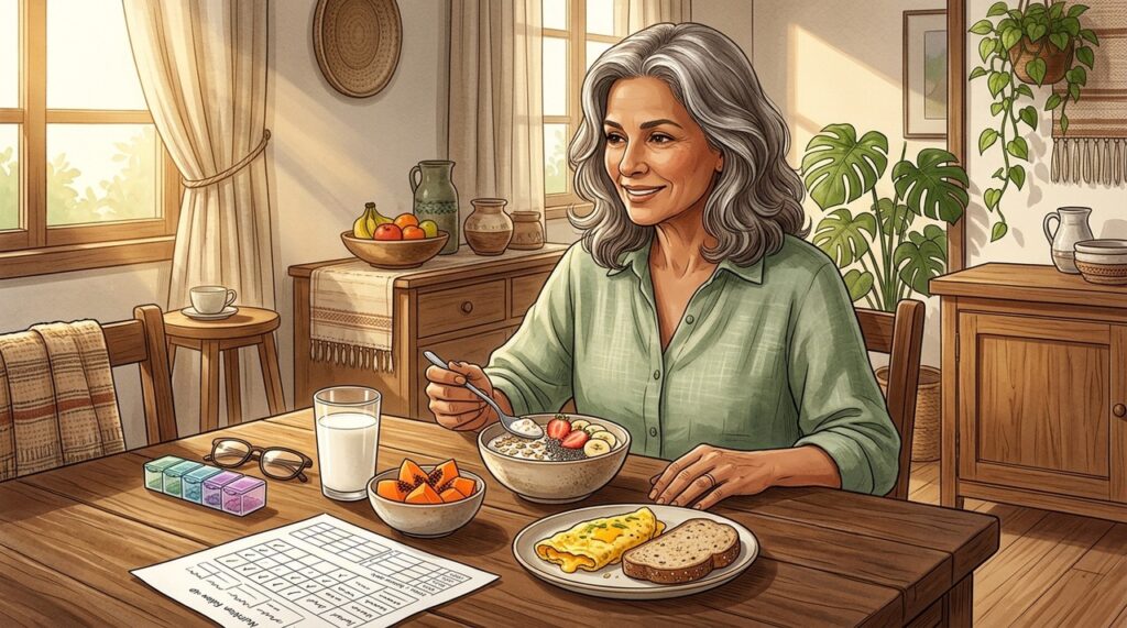 Combinações nutritivas pela manhã favorecem força, saciedade e autonomia no envelhecimento.