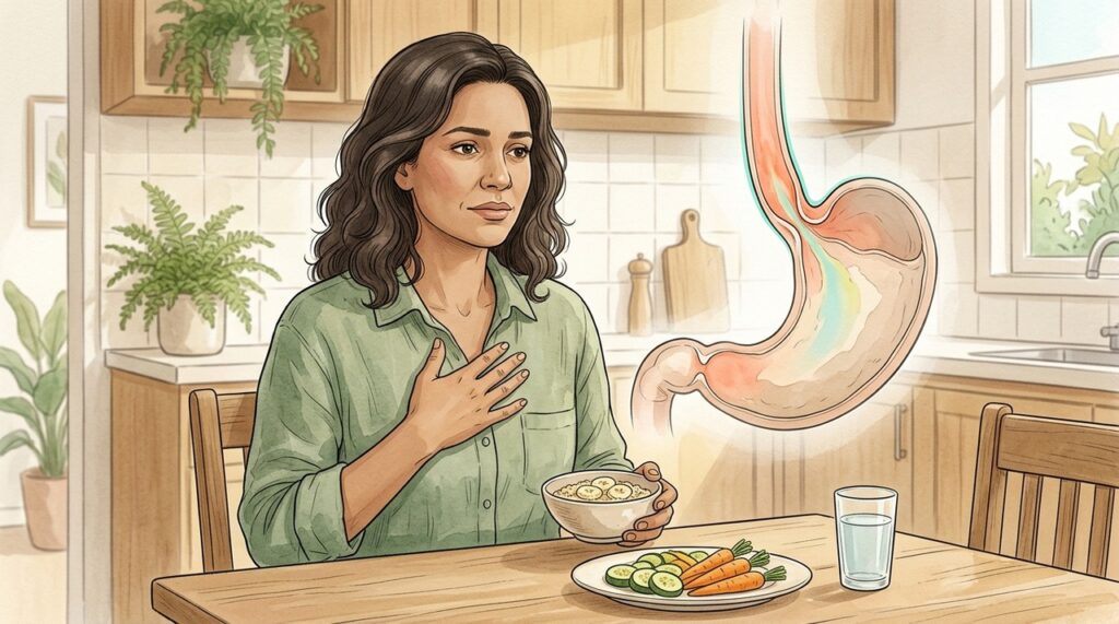 Preparações sem fritura e porções menores podem reduzir o desconforto após as refeições.