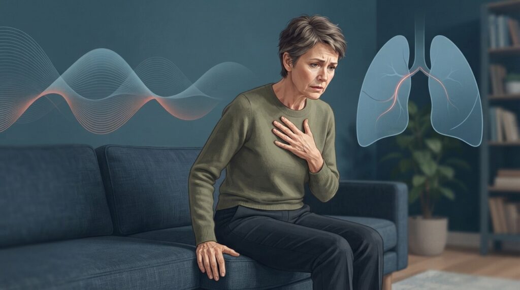 Dor ao respirar, desmaio, tosse com sangue ou fatores de risco para coágulos aumentam a preocupação com embolia pulmonar.