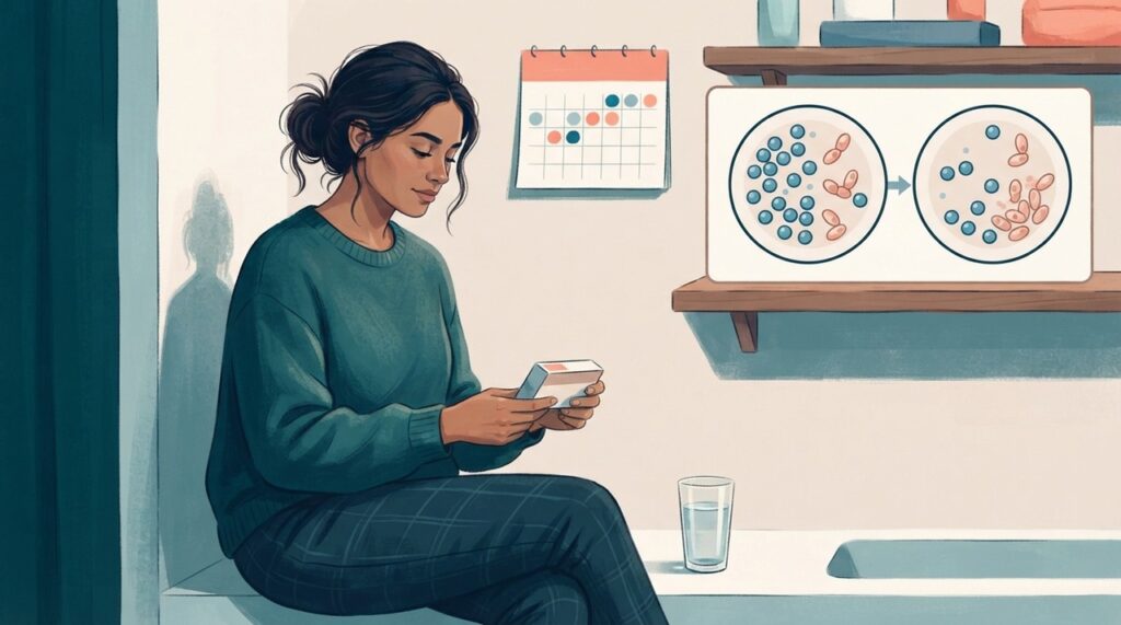 O antibiótico pode mudar o equilíbrio das bactérias vaginais e facilitar a proliferação da Candida.