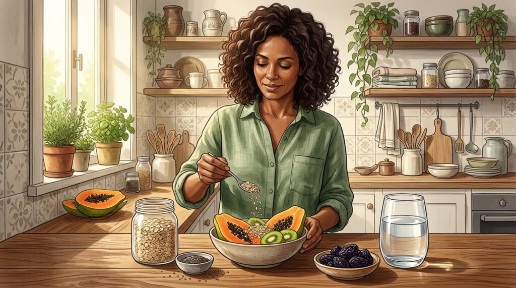 Feijão, verduras, frutas e água ajudam a compor uma rotina intestinal equilibrada.