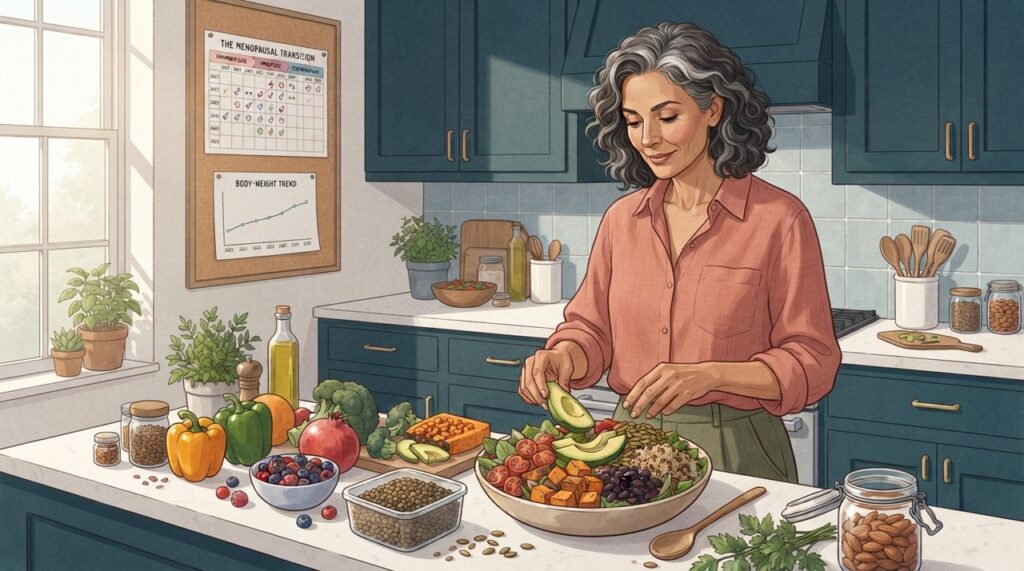 O estudo acompanhou mulheres antes e depois da menopausa e encontrou associações entre qualidade da alimentação e evolução do peso.