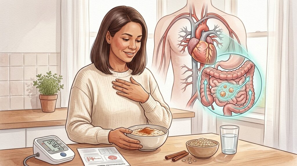 Aveia e canela complementam uma rotina alimentar voltada ao controle cardiovascular.