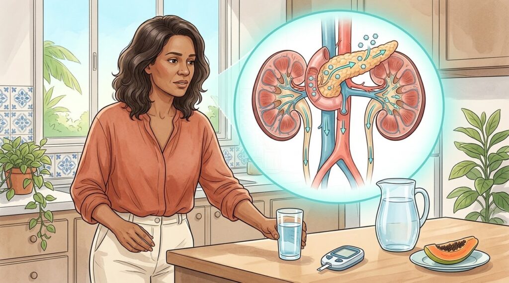 Diabetes tipo 2 pode avançar silenciosamente enquanto sede, fadiga e alterações urinárias surgem discretamente.
