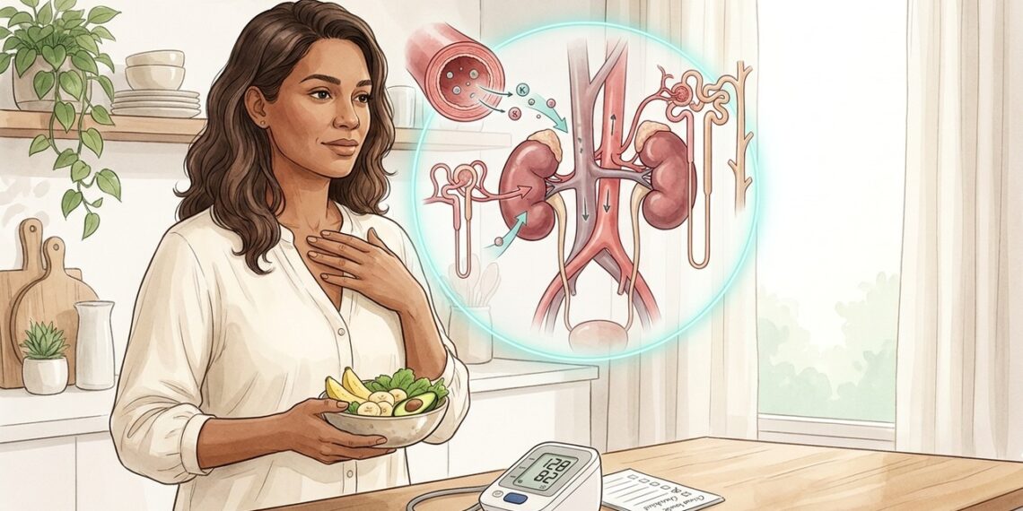 O potássio ajuda o corpo a eliminar o sódio e isso influencia a pressão