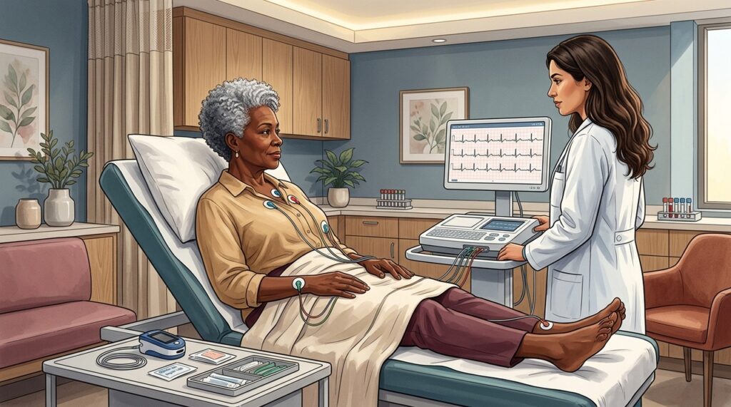 Eletrocardiograma ajuda a identificar repercussões cardíacas da hipercalemia verdadeira.