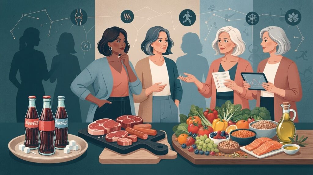 Os resultados mostraram algumas associações com dores e percepção de saúde, mas não provaram que refrigerante ou carne vermelha causem ondas de calor.