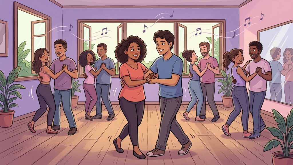 Aulas de salsa em grupo podem fortalecer vínculos sociais e favorecer o bem-estar emocional.