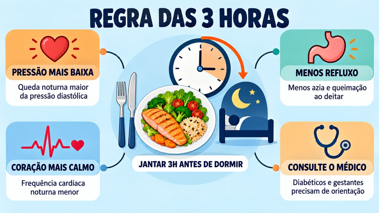Jantar cedo ajuda a reduzir a pressão e o refluxo, mas pede orientação médica em alguns casos.