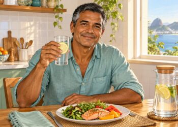 Beber mais água e montar um prato com vegetais e peixe ajuda a controlar o ácido úrico.