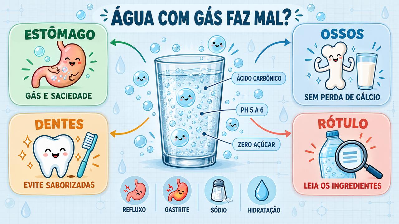 Estômago, ossos, dentes e rótulo: os quatro pontos para avaliar se a água com gás faz mal.