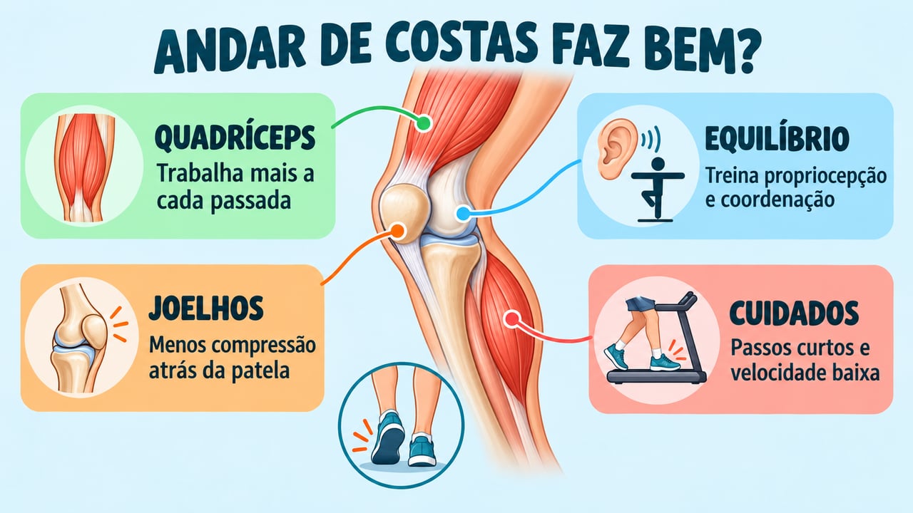 Quadríceps, equilíbrio, joelhos e cuidados: os quatro pontos para entender a marcha de costas.