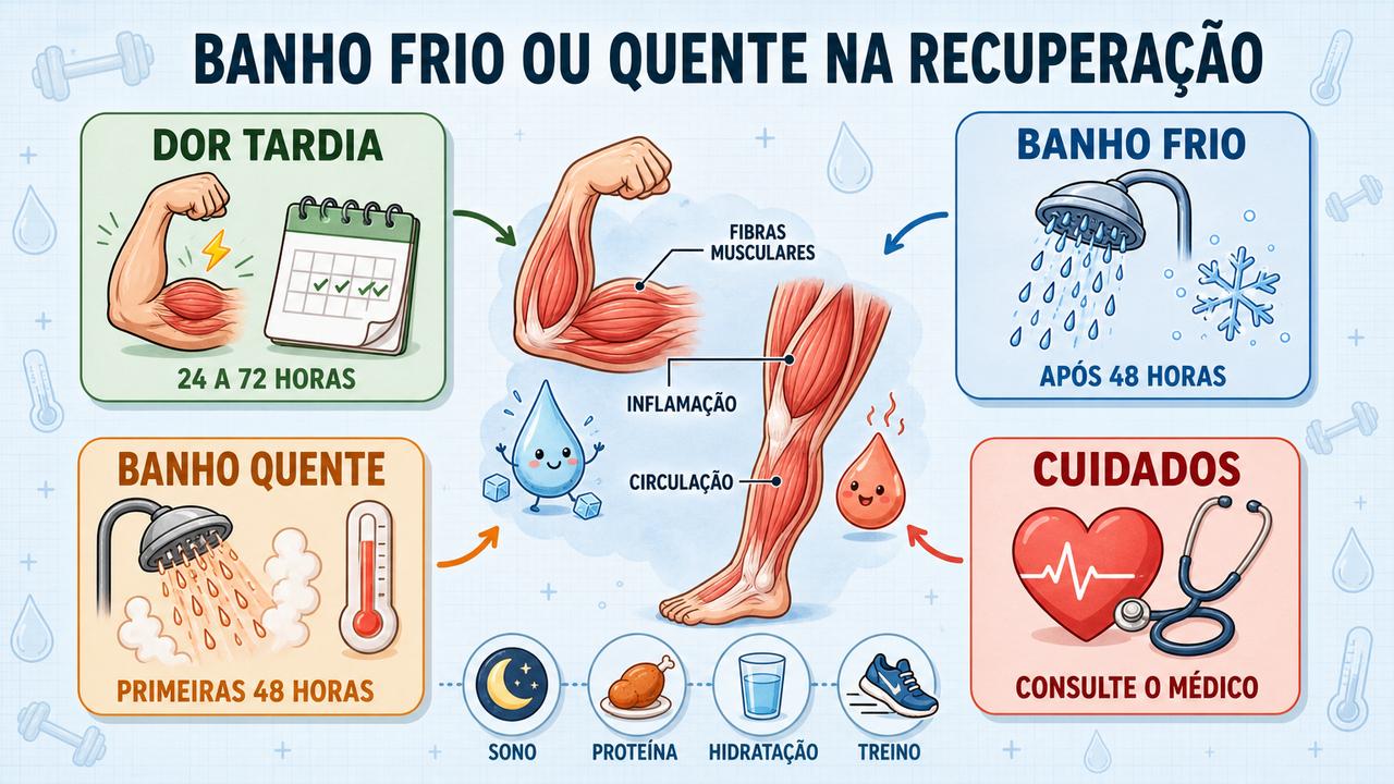 Dor tardia, banho frio, banho quente e cuidados: os quatro pilares para escolher a temperatura da água.