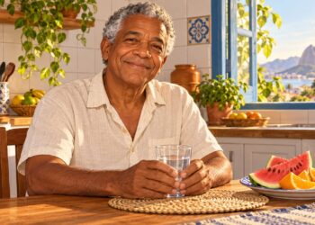 Hidratação adequada varia de pessoa para pessoa e inclui a água presente nos alimentos do dia a dia.
