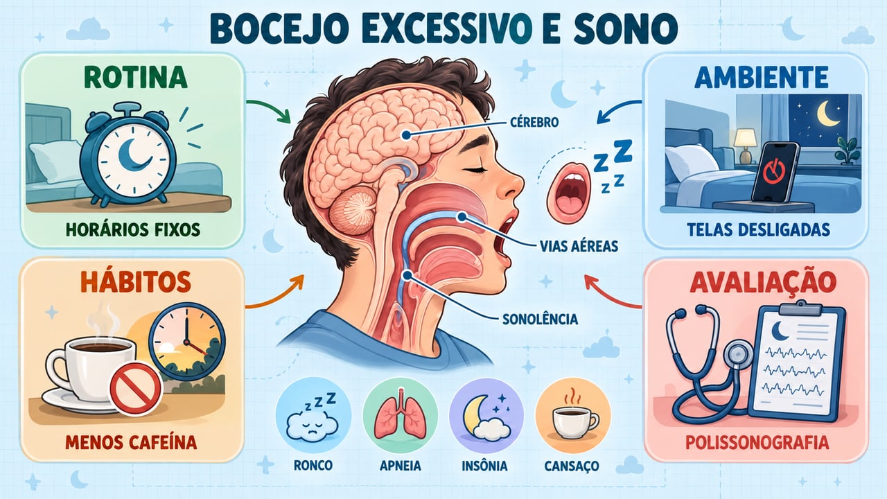 Rotina, ambiente, hábitos e avaliação médica: quatro pilares para reduzir bocejos e sonolência diurna.
