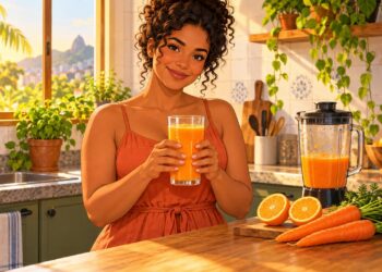 Suco de cenoura com laranja batido na hora reúne carotenoides e vitamina C em um copo só.