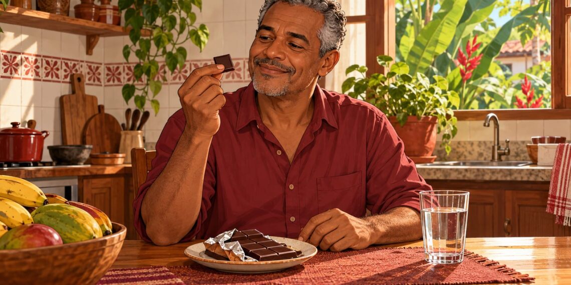 Dois a quatro quadradinhos de chocolate amargo cabem na dieta de quem tem colesterol alto.