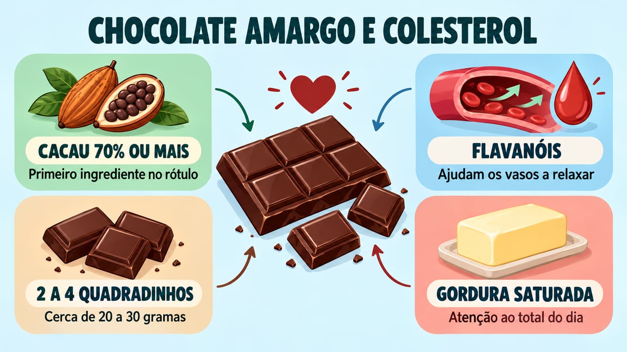 Cacau com 70% ou mais, flavanóis, porção de quadradinhos e gordura saturada definem o efeito.